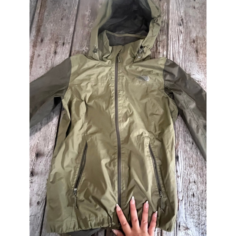 The North Face DryVent Hooded Rain Jacket Olive Green Waterproof Shell Womens S